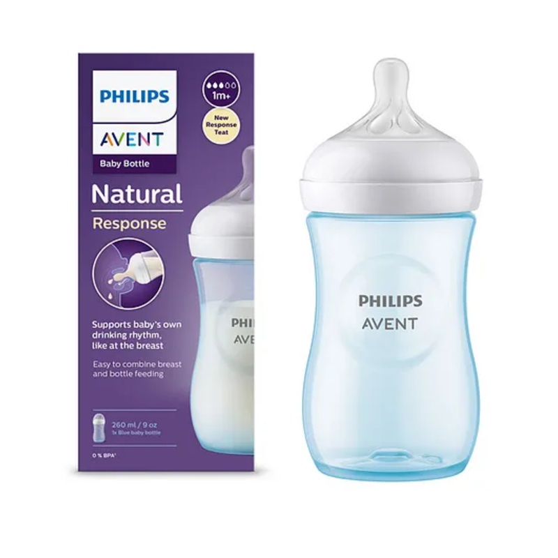 Philips Avent Blue Natural Baby Feeding Bottle | No.1 Brand Recommended by Moms Worldwide | Ideal for 1 months+| Natural Response Technology Mimics Breastfeeding | Uniquely Designed Nipple releases milk only when baby drinks | Pack of 1 | Blue | SCY9