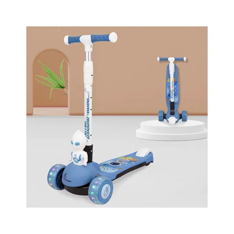 R for Rabbit Road Runner Astro Kids Scooter, Multi Level Adjustable Height, Smart Fold & PU LED Wheels Kick Scooter with Brake for 3+ Years Kids, Weight Capacity Upto 75kgs (Blue)