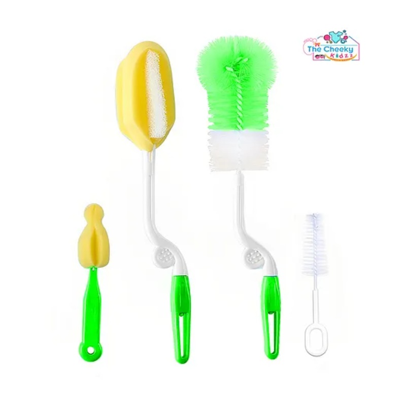 The Cheeky Kidzz Baby 4 In 1 Premium Quality Bottle Cleaning Brush Kit For All Types of Feeding Bottles And Silicone Nipple Cleaner BPA Free (GREEN)