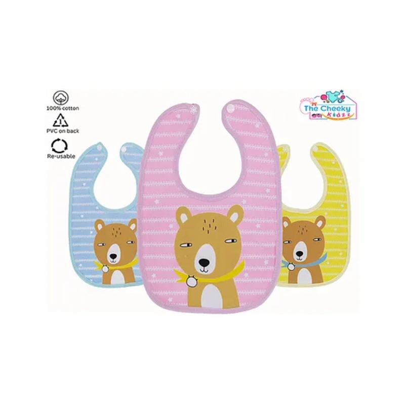 The Cheeky Kidzz Pack Of 3 Newborn Baby Cotton Printed Feeding Snap Button Aprons Bibs Everyday Use (CUTE DOG)
