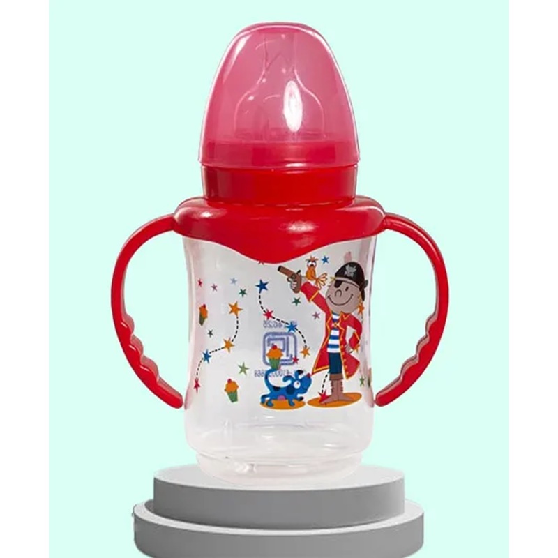 The Cheeky Kidzz Trendy Baby Sipper Feeding Liquids Milk Feeder Polypropylene Wide Neck 250ml Bottle With Anti Colic Silicone Nipple BPA Free (RED)
