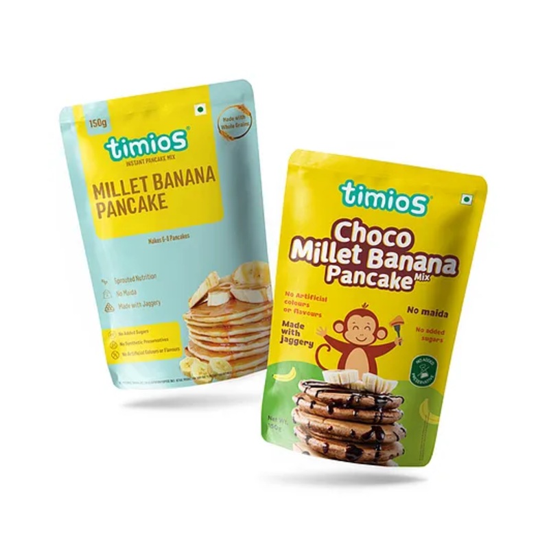 timios Multigrain No-Maida Organic Banana & Choco Millet Instant Pancake Sweetened with Jaggery Pack of 2 – 150 g Each