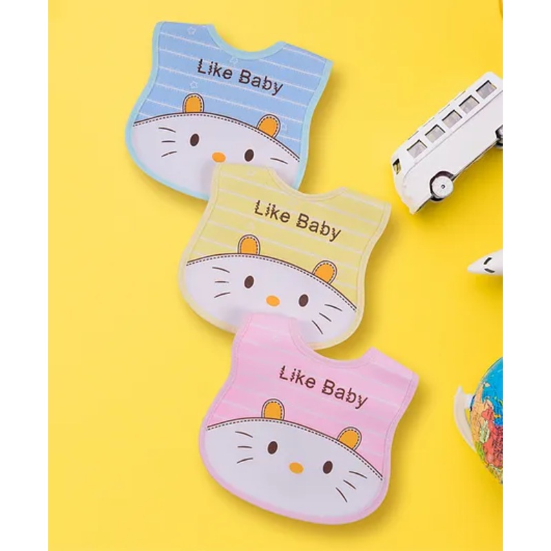 Yellow Bee Bibs Kitty Print  Blue Yellow Pink – Pack of 3
