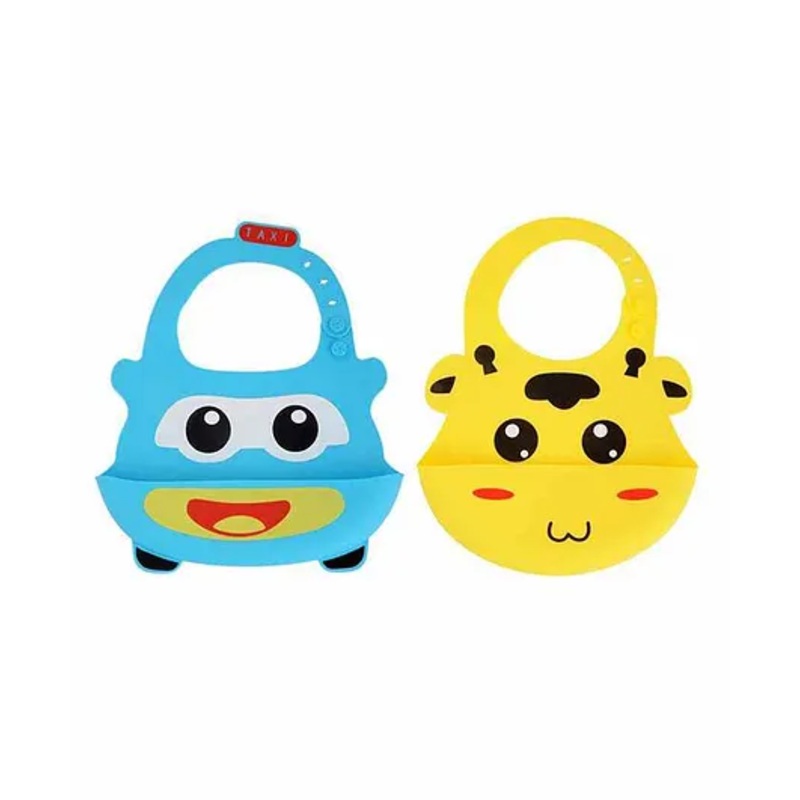 Yellow Bee Silicone Bib with Crumb Collector Pack of 2 – Yellow & Blue