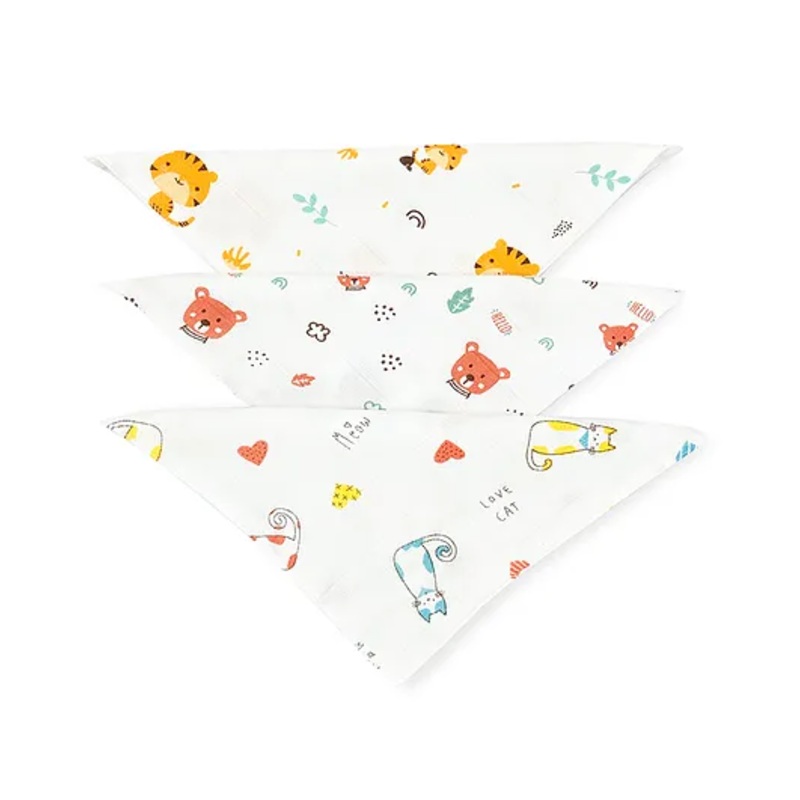 Zizuka Soft Cotton Muslin Face Wipes for newborn baby Pack of 3 -Multicolour