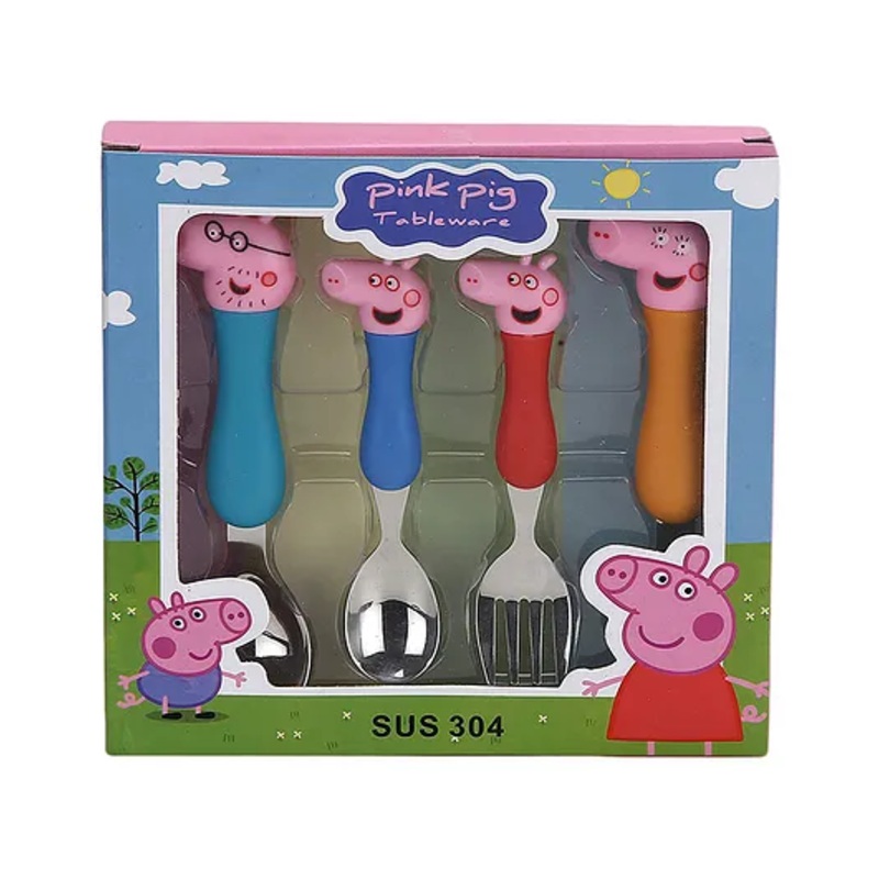 Asera Peppa Pig Stainless Steel Baby Feeding Spoon and Fork Cutlery Set – Multicolor
