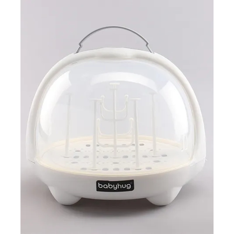Babyhug Portable Covered Drying Rack for Baby Bottles & Accessories  White & Grey | BPA Free | Dust Proof | Easy Cleaning | Travel Friendly