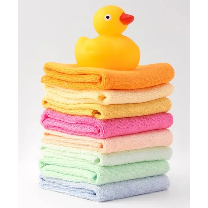Ben Benny Terry Solid Color Wash cloth Pack of 8 L 25 x B 25 cm with a Duck Toy – Yellow & Pink