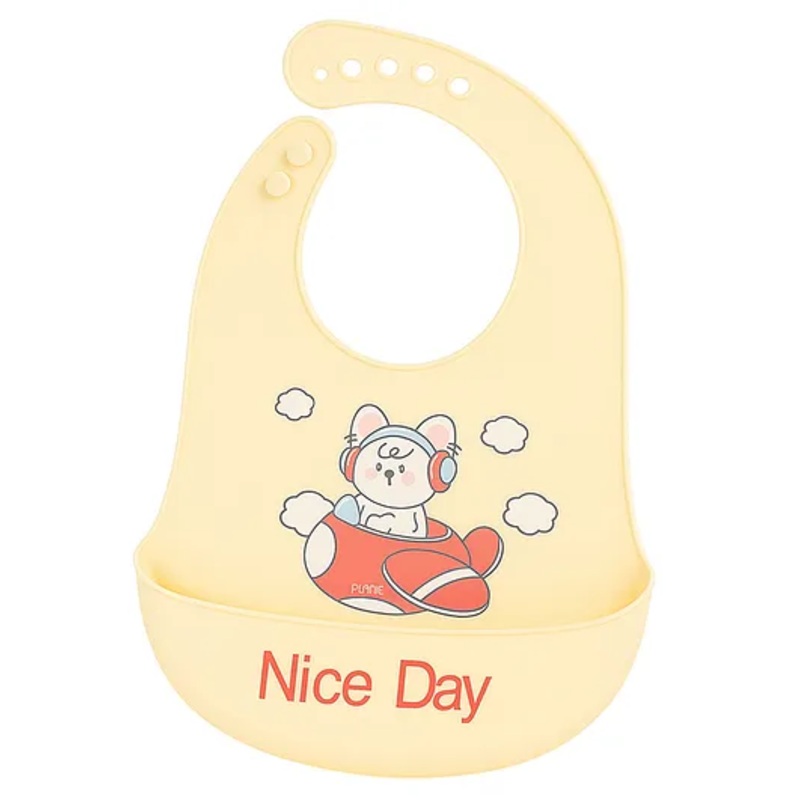 Bunniez Waterproof Silicone Bibs with Adjustable Snap Buttons for Infants & Toddlers, Fancy Design for 3+ months (Cream)