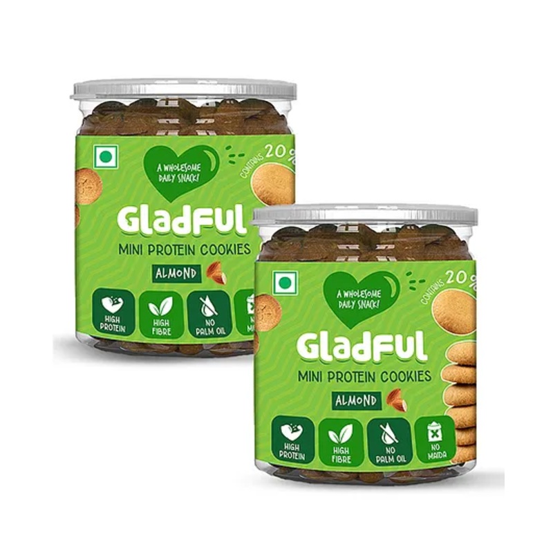 Gladful Almondy Protein Mini Cookies For Kids & Families Pack of 2- 150 gm Each