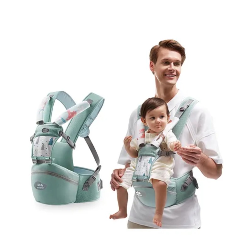 Kids Station Baby Carrier with 4 Carry Positions, Patented Design, Baby Carrier made up of Cotton, Designed for Indian Environment, Adjustable New-Born to Toddler Carrier (Green, Ergo Baby)