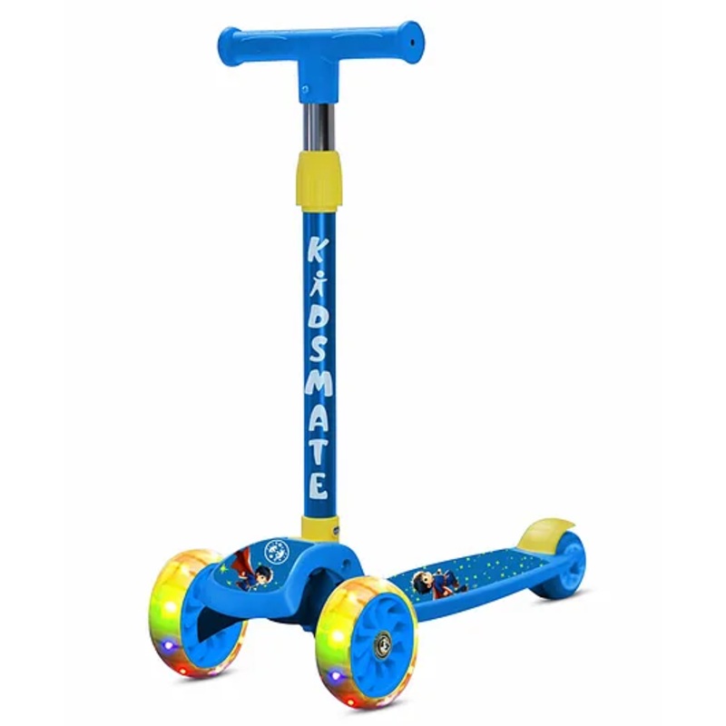Kidsmate Rider Pro Kick Scooter 3-Wheel Skating Scooter for Boys & Girls, Ages 6-12, with PU Light-Up LED Wheels, 5-Level Adjustable Height, and Easy Fold Design (Blue)