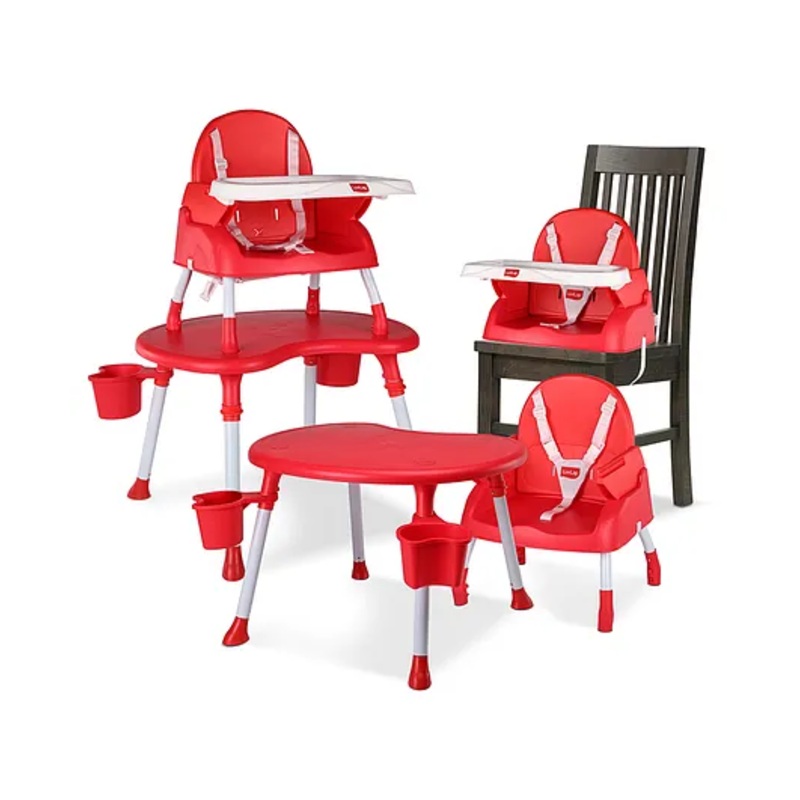 LuvLap 4-in-1 Convertible Baby High Chair with Safety Belts, High Chair, Low Chair, Booster Chair & Table, Removable Tray, Red, 6 Months+