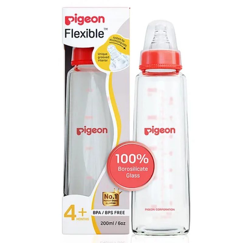 Pigeon Glass Feeding Bottle with Nipples Red – 200 ml