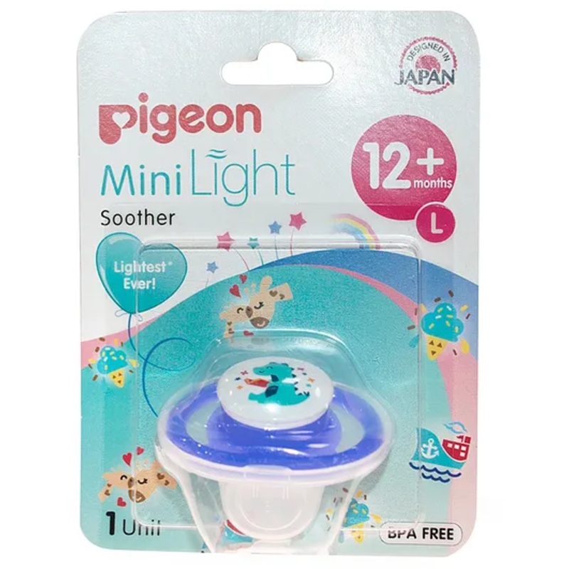 Pigeon Minilight Soother with Dino Print L Size – Blue