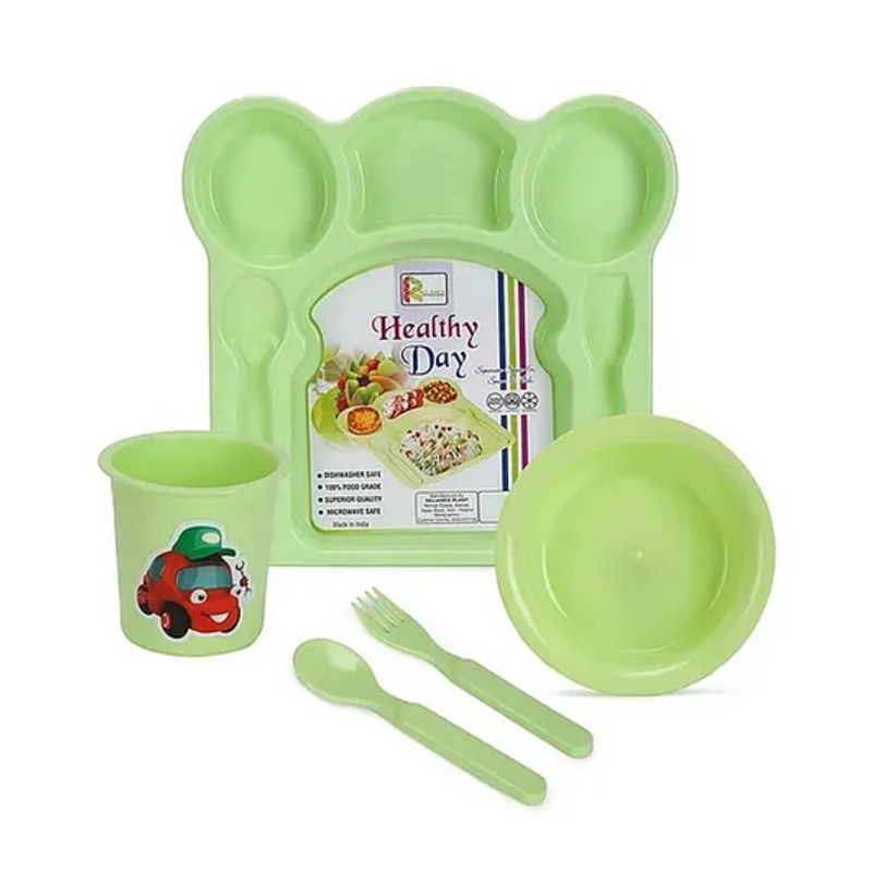 Reliance PLAST Healthy Day Set Party Food Thali Dinnerware Divided Plates for Kids – Green