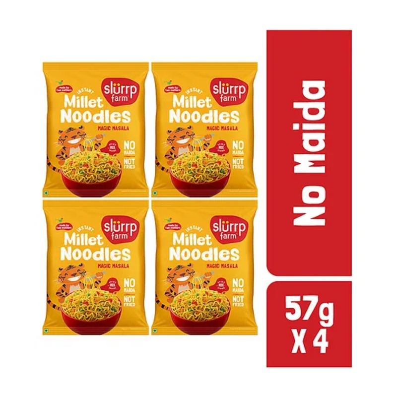 Slurrp Farm No MSG Not Fried Instant Noodles Magic Masala Not Fried Millet Noodles – 4 X 57 g