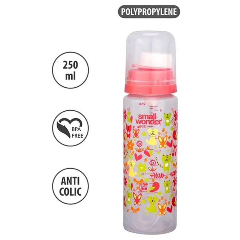 Small Wonder Polypropylene Plastic Feeding Bottle Animal Print Pink – 250 ml