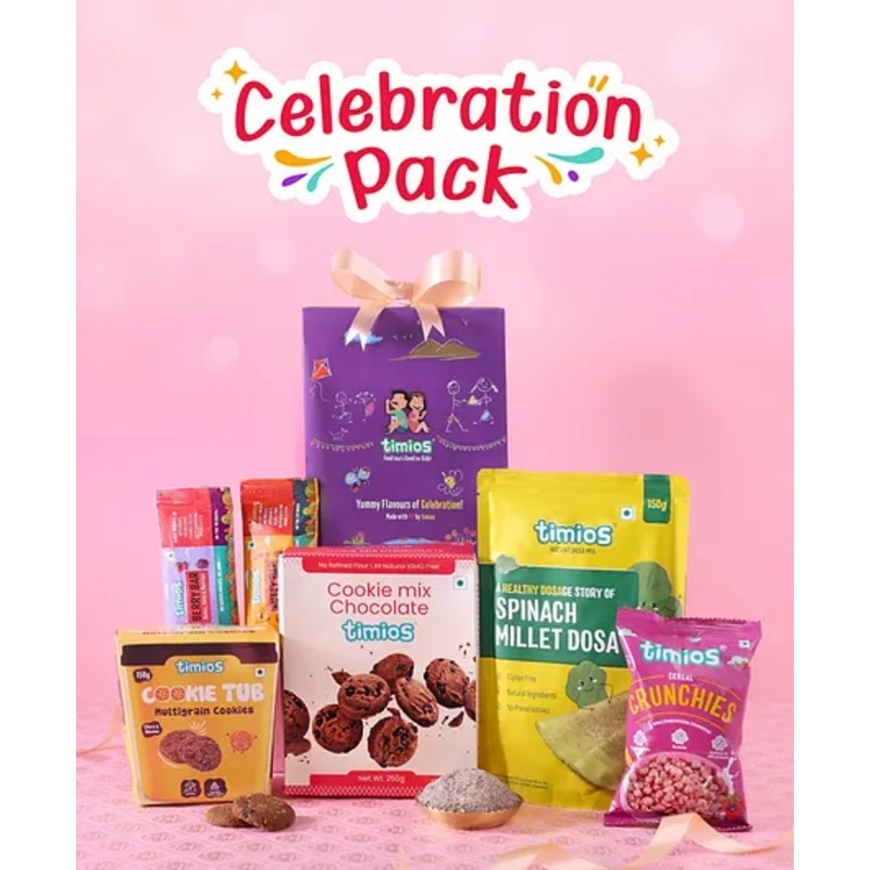 timios Gift Pack |  Nutty Bar | Berry Bar | Chocolate Cookie Mix | Spinach Dosa Mix | Cookie Tub | Crunchies – 560 g