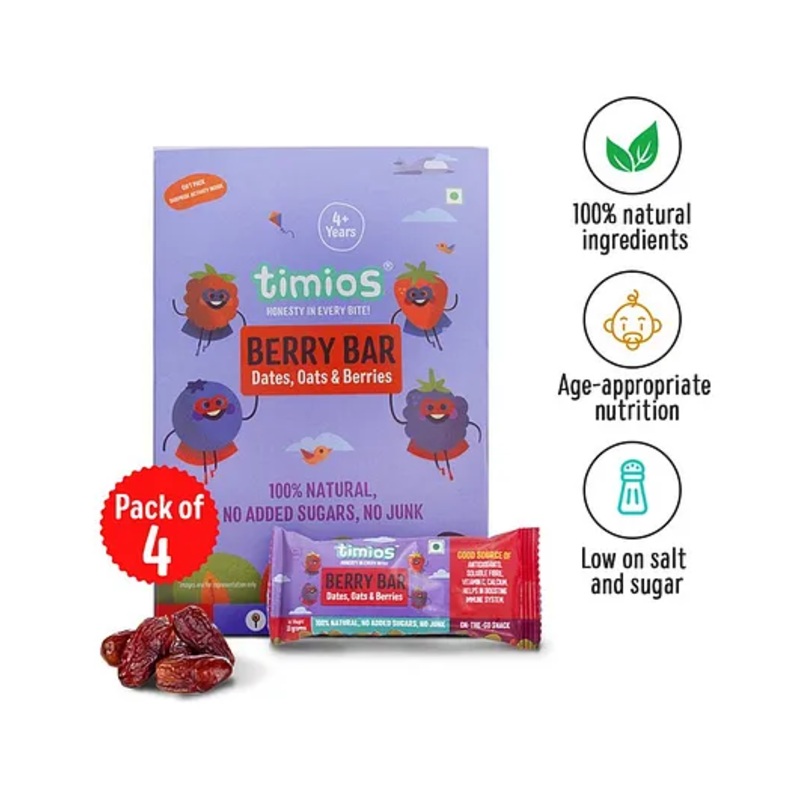timios Nutritious Berry Bars Boosts Immunity Dates Oats & Berries 4+ Years Pack of 4 – 30g each
