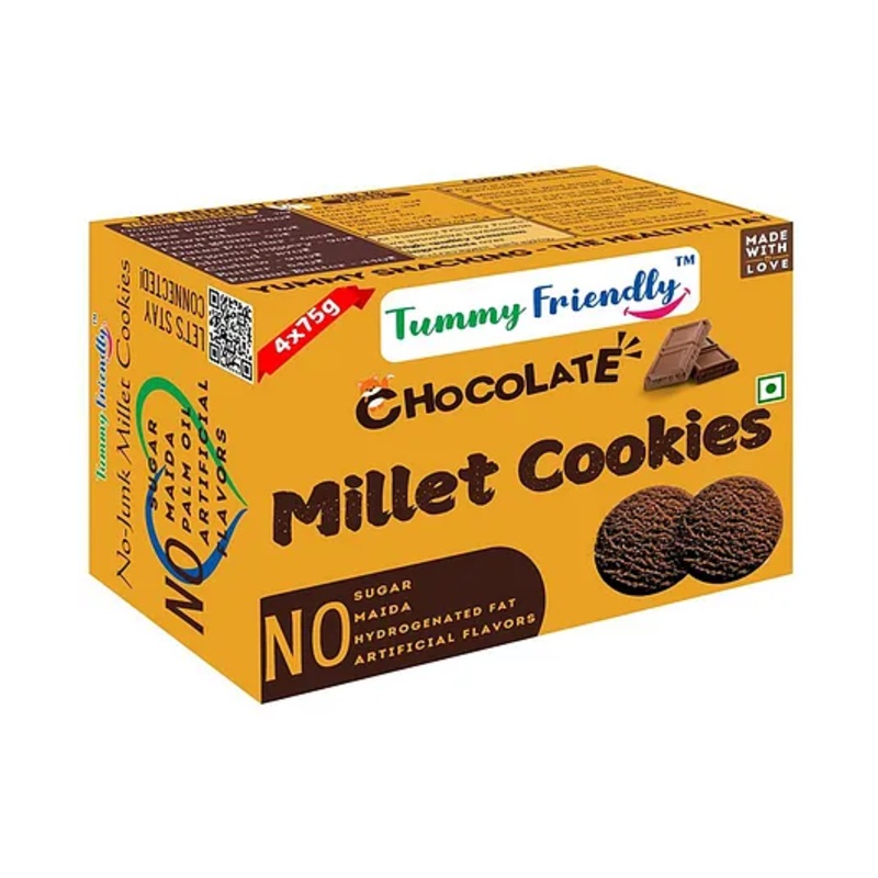 Tummy Friendly Foods Millet Cookies – Chocolate – 4 Packs – 75 g each. Healthy Ragi Biscuits, snacks for Baby, Kids & Adults