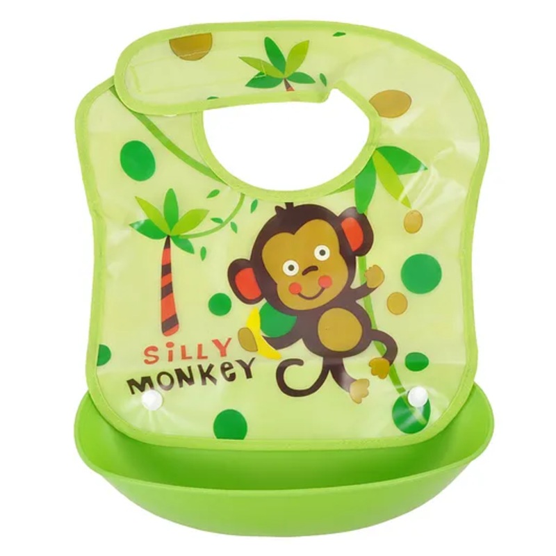 Yellow Bee Easy Clean Bib With Crumb Collector – Green