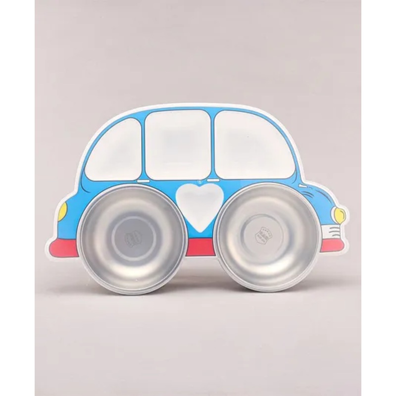 0m Car Shaped Plate with Lid – Blue
