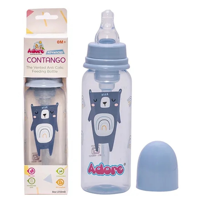 Adore Advanced  CONTANGO- The Ventilated Anti-Colic Stem Baby Feeding Bottle- – Vacuum Free – Blue 250ml