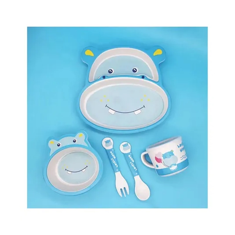 ARCADE TOYS Lovely Hippo Shape Bamboo Multi Piece Feeding Set for Kids(Set of 5) – Multicolour