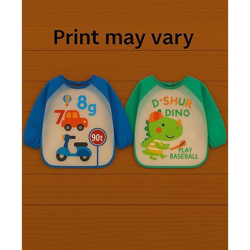 Badal Kidz Long Sleeve Bibs, Waterproof Baby Bibs, Toddler Sleeved Bib, Baby Smock for Eating Feeding, 6-24 Months -Green & Blue