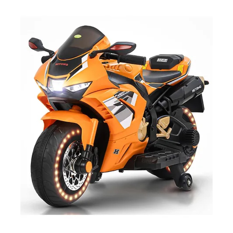 Baybee Hetong Baby Battery Operated Bike for Kids, Rechargeable Ride on Toy Kids Bike with Hand Accelerator, Music & LED Light (Orange)