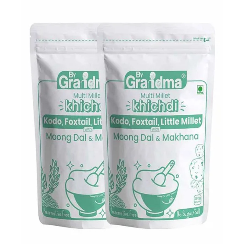 ByGrandma Multi Millet Kichidi Mix for Babies – Organic Sprouted Grain Porridge, 6M+, Weight Gain Growth, 560g Pack of 2