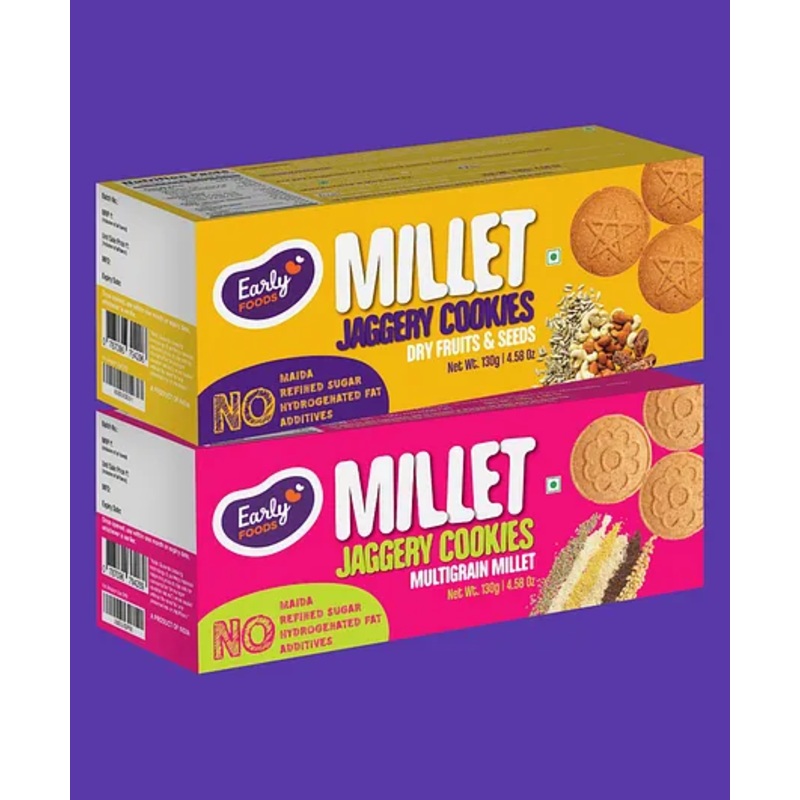 Early Foods Dry Fruit & Multigrain Millet Jaggery Cookies Pack of 2 130g each