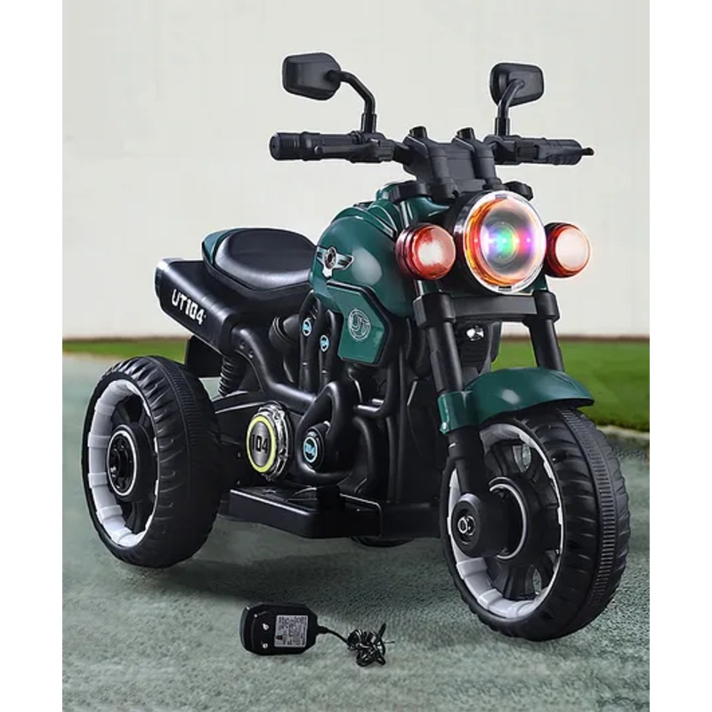 Hawk Three Wheel Battery Operated Ride on Bike with Music & Lights – Green| Foot Accelerator| Toy for 18 months to 5 Year Boys & Girls| LED Lights| Rechargeable Battery| Safe Speed