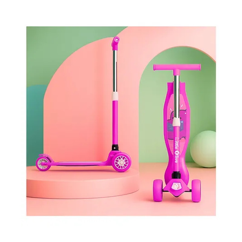 Little Olive Tikes Foldable Scooter 4 Level Height PU Wheels with Brake – Pink