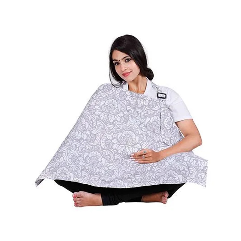 Lulamom Floral Printed Extra Wide Feeding & Nursing Cover – Grey