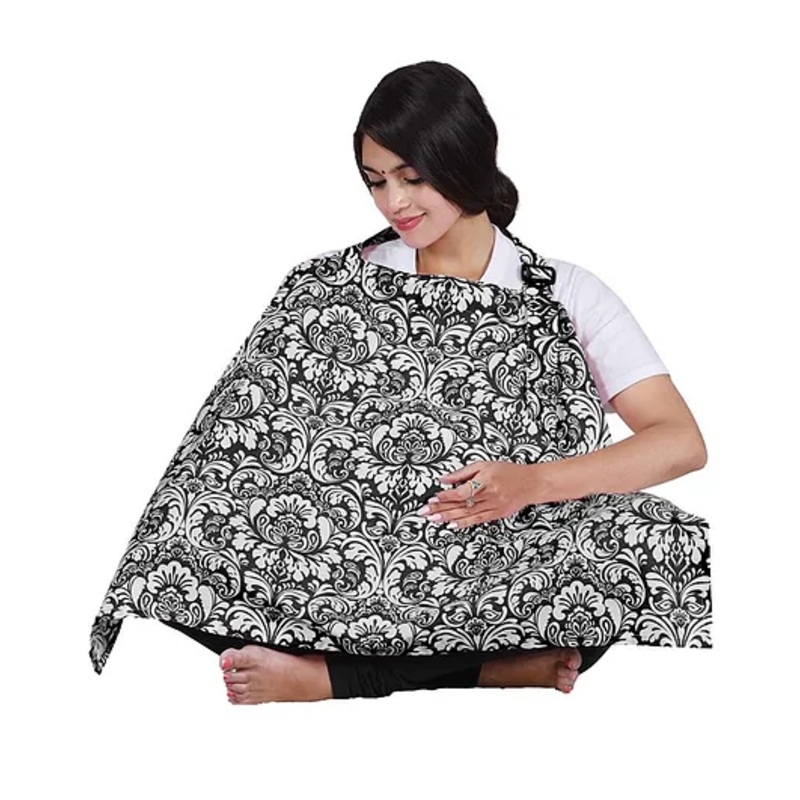 Lulamom Nursing Cover with Adjustable Strap Rose Print – Black