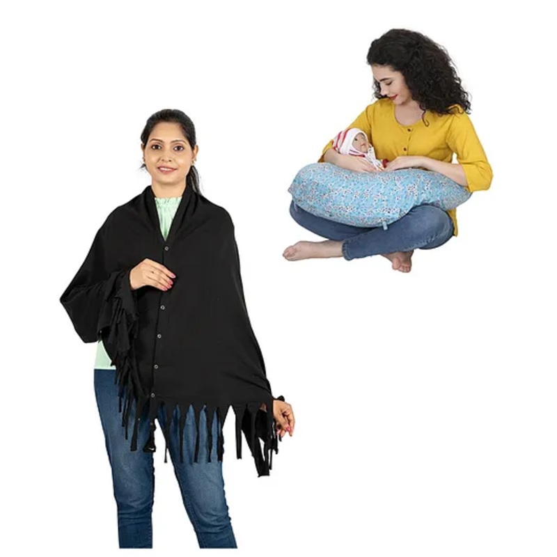 nene MultiPurpose Knitted Breastfeeding Shawl & Pillow Combo – Black