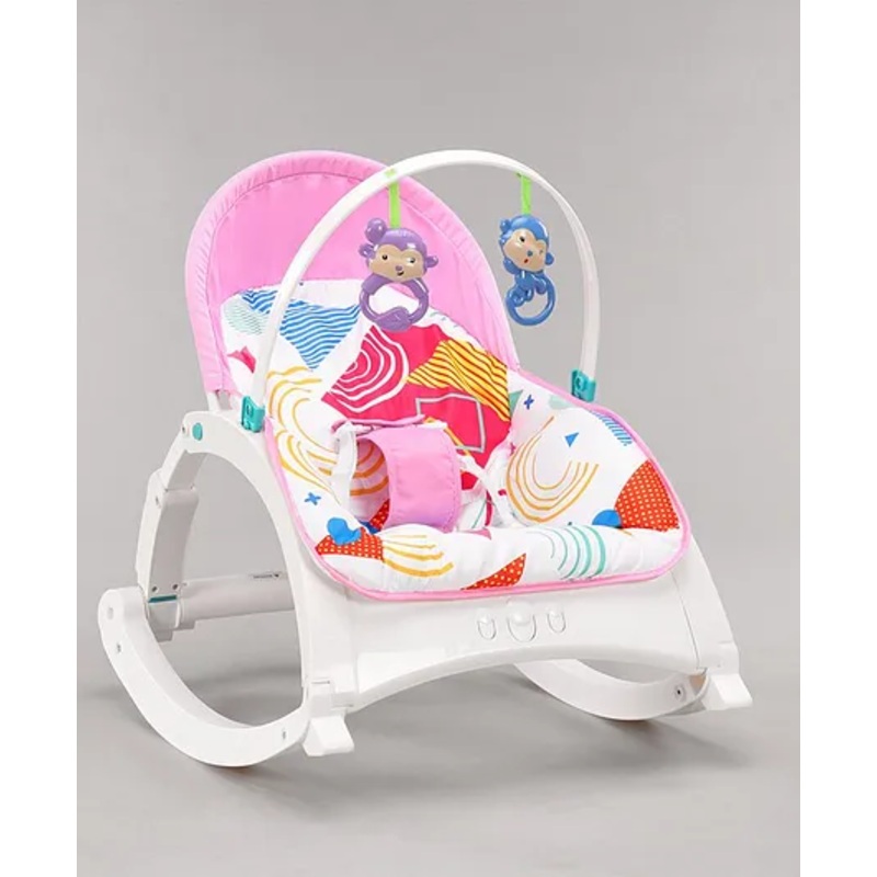 Play Nation Portable Baby Rocker With Music Snoothing Vibration & Feeding Tray with Toys-Pink