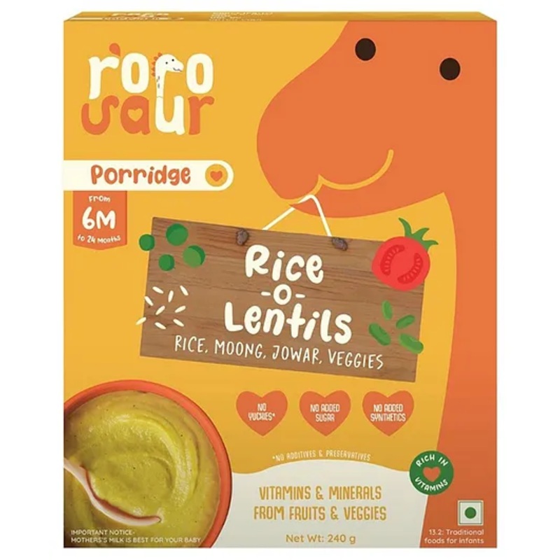 Rorosaur Porridge Mix with Lentils, Rice & Veggies, Nutrient Rich Baby Food | Rich in Vitamins & Minerals | Travel Friendly | No Milk, No Added Sugars, No Synthetic Vitamin, No preservatives, 240g