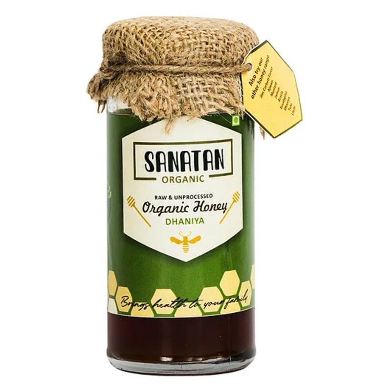 Sanatan Organic Mono Floral Dhaniya Honey Glass Bottle – 275 g