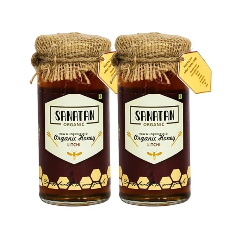 Sanatan Organic Mono Floral Litchi Honey-Rich in Vitamin C(Pack of 2) 550 g
