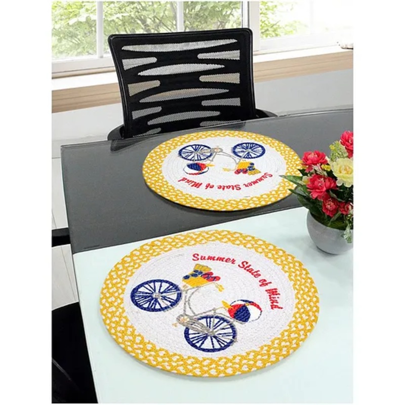Saral Home Cotton Printed Table Mat Pack of 2 – Yellow & White