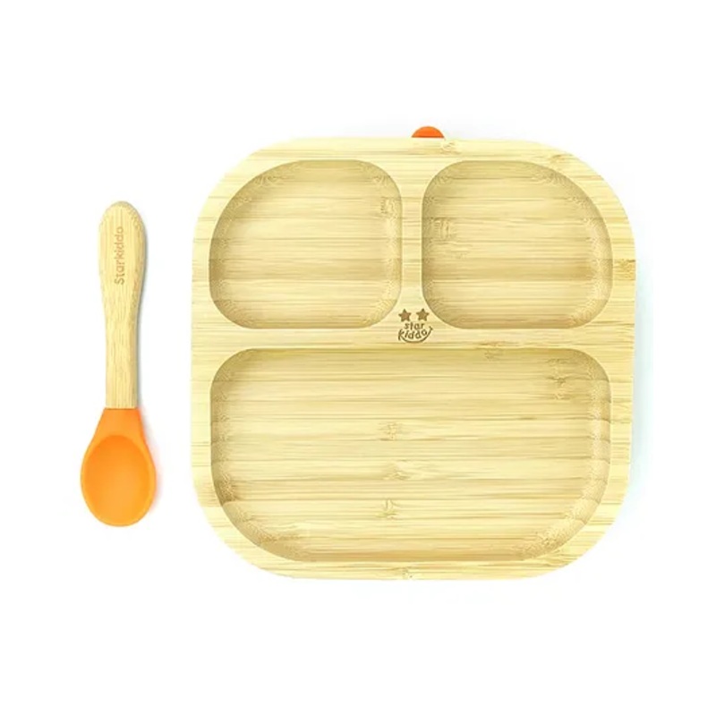 Starkiddo Slate Bamboo Suction Plate and Learning Weaning Set – Orange