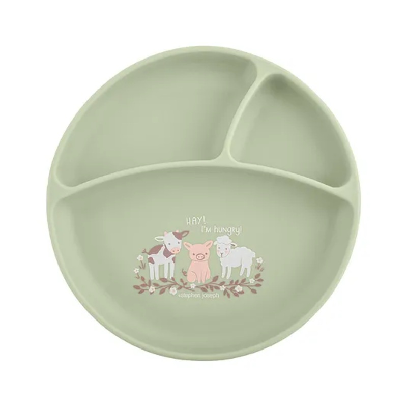 Stephen Joseph Silicone Baby Sectioned Plate  Farm Print – Light Green