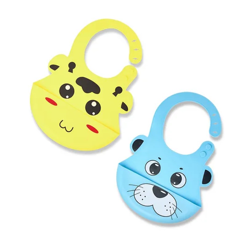 The Little Lookers Silicone Feeding Bibs Pack of 2 – Blue Yellow