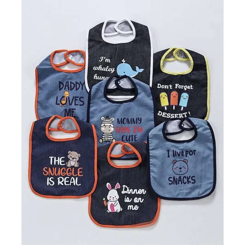 ZOE Denim Bibs Animal Print Pack of 7 – Blue