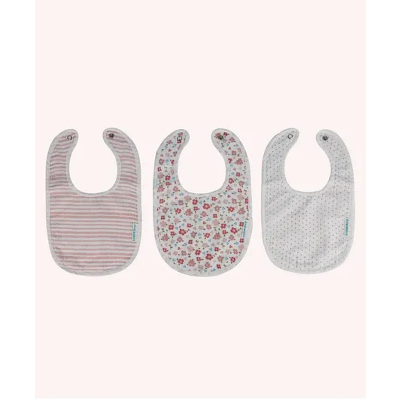 Abracadabra Cotton Muslin Bibs Pack Of 3 Vintage Floral Theme – Pink