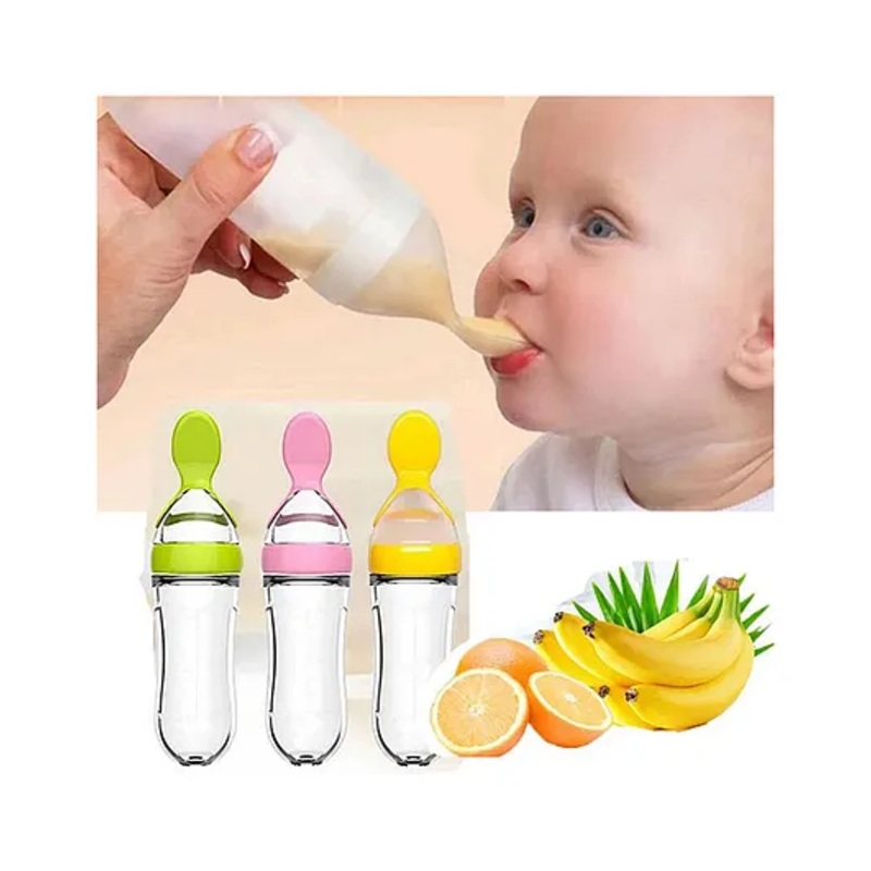 Amitasha 90 ML Baby Feeding Silicone Spoon Bottle- Mullticolor
