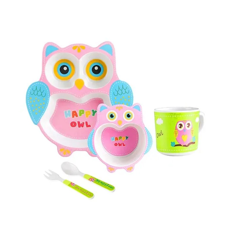 ARCADE TOYS Owl Shape Bamboo Dinnerware Set for Kids(Set of 5) – Multicolour